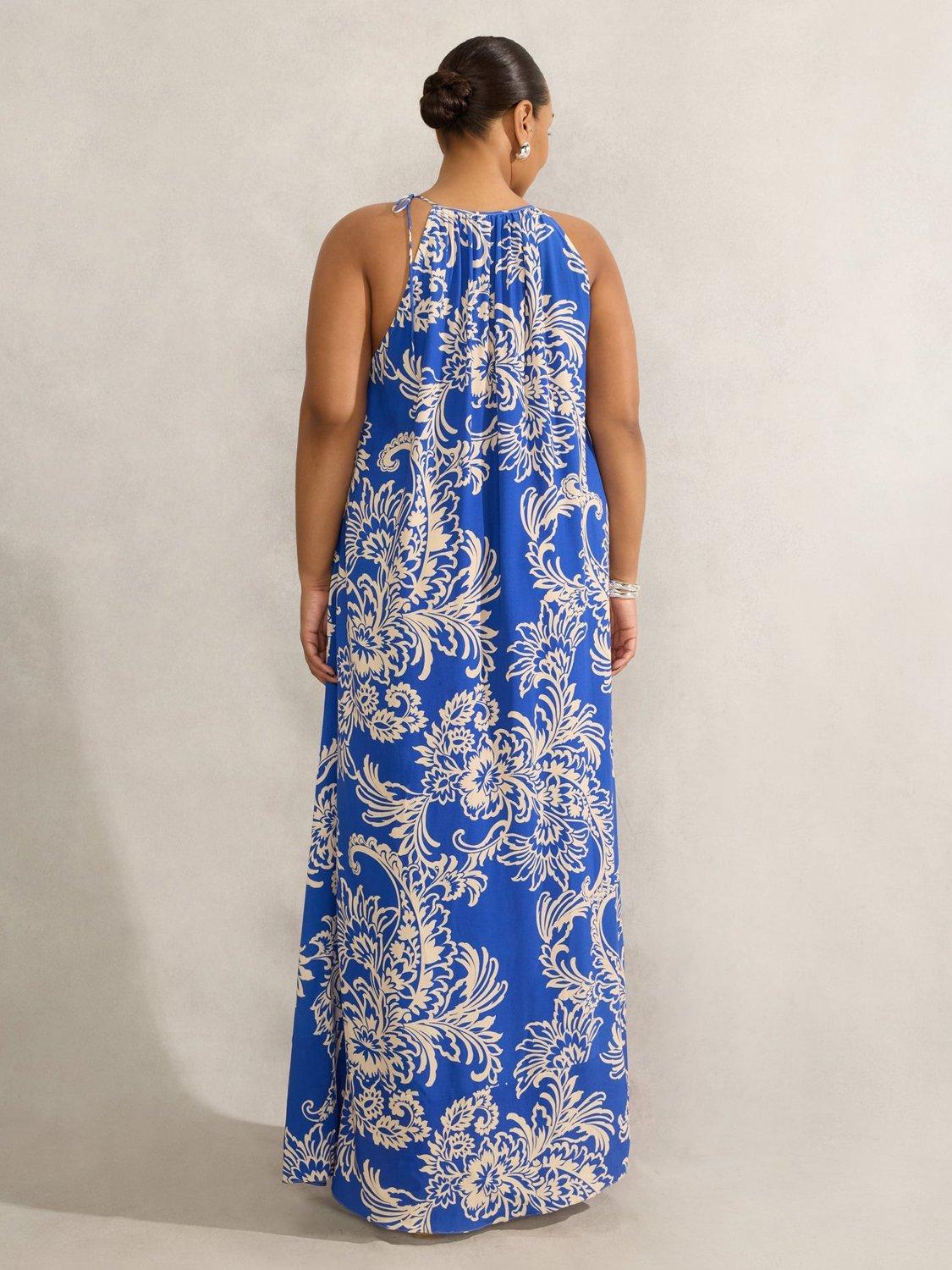 Product image 6 of 6, which shows Live Unlimited Curve Floral Halterneck Midi Dress, Blue/Multi, 20