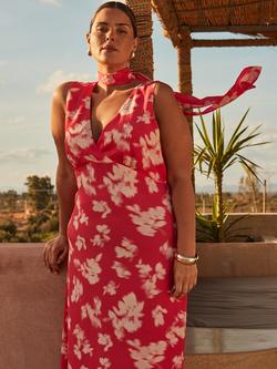 Live Unlimited Curve Floral Sleeveless Midi Dress and Neck Scarf, Pink - view 2, Pink