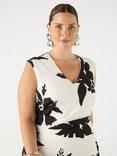 Live Unlimited Curve Floral Pleat Side Midi Dress, Ivory/Multi
