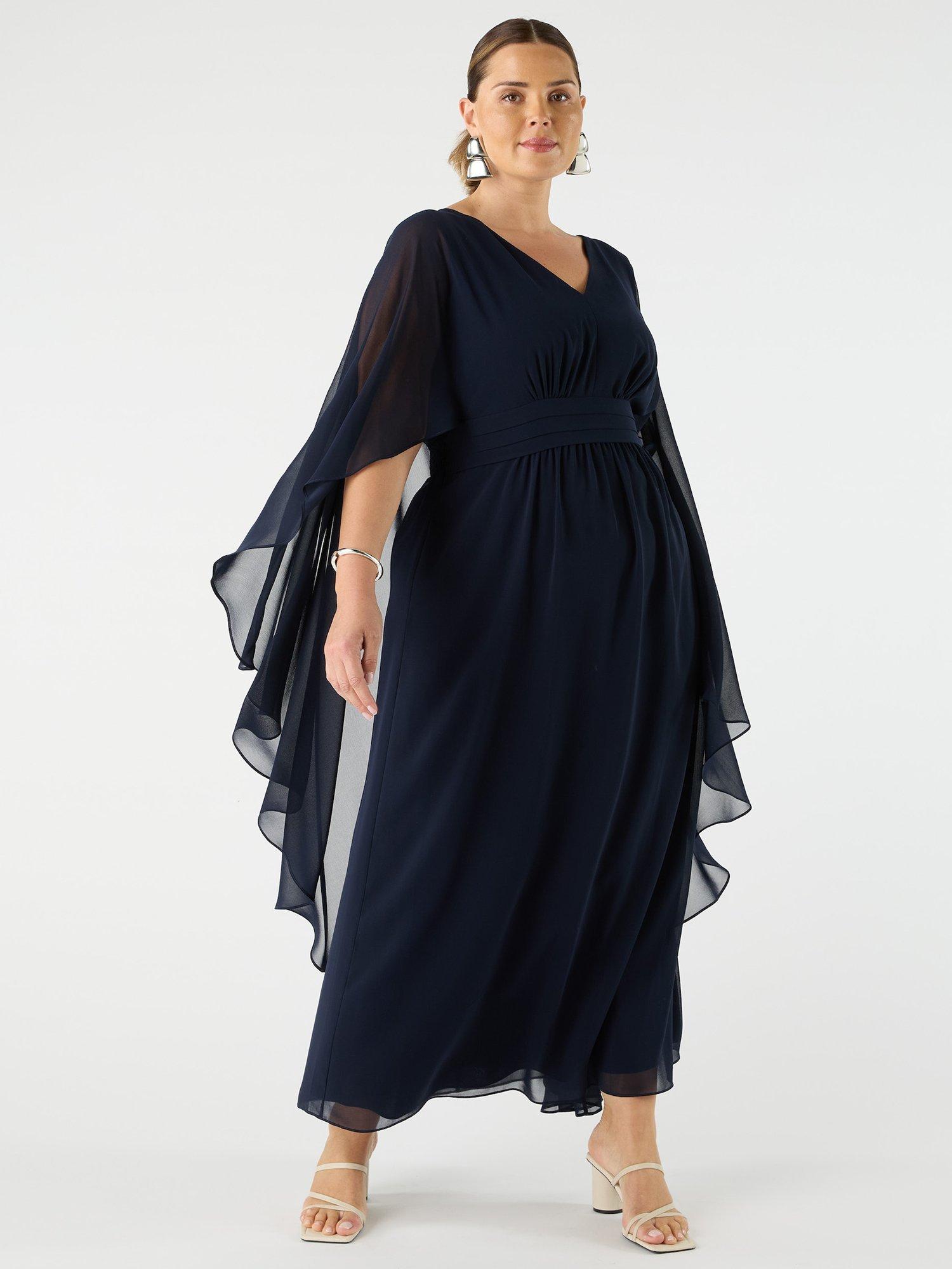 Product image 1 of 3, which shows Live Unlimited Curve Chiffon Cape Maxi Dress, Navy, 12