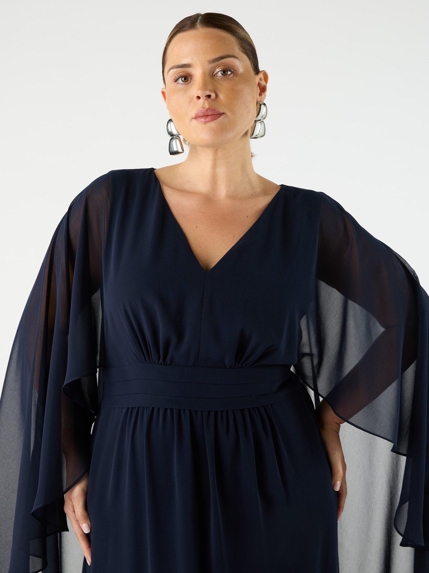 Product image 2 of 3, which shows Live Unlimited Curve Chiffon Cape Maxi Dress, Navy, 12