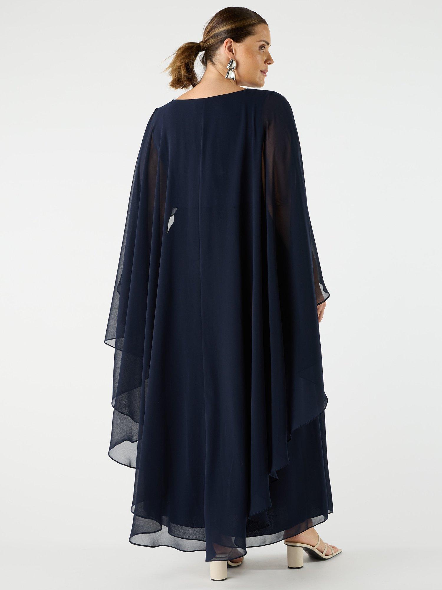 Product image 3 of 3, which shows Live Unlimited Curve Chiffon Cape Maxi Dress, Navy, 12