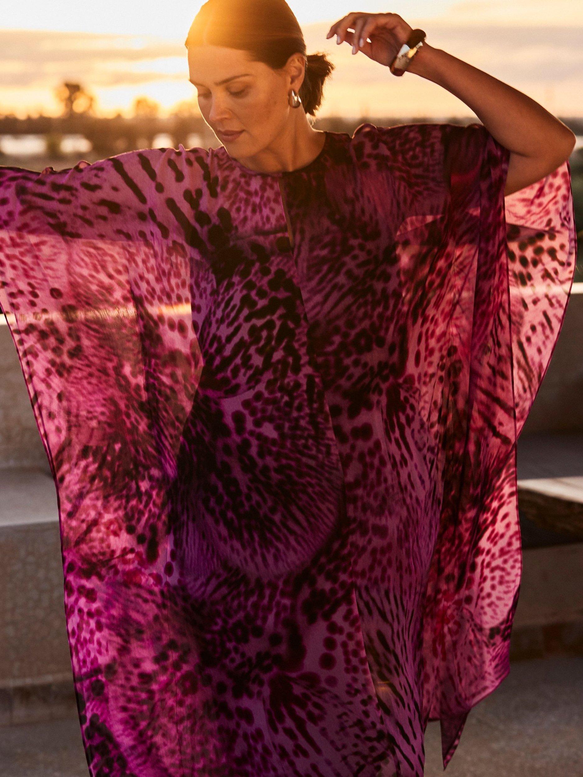 Product image 1 of 6, which shows Live Unlimited Animal Print Kaftan Dress, Pink, 12