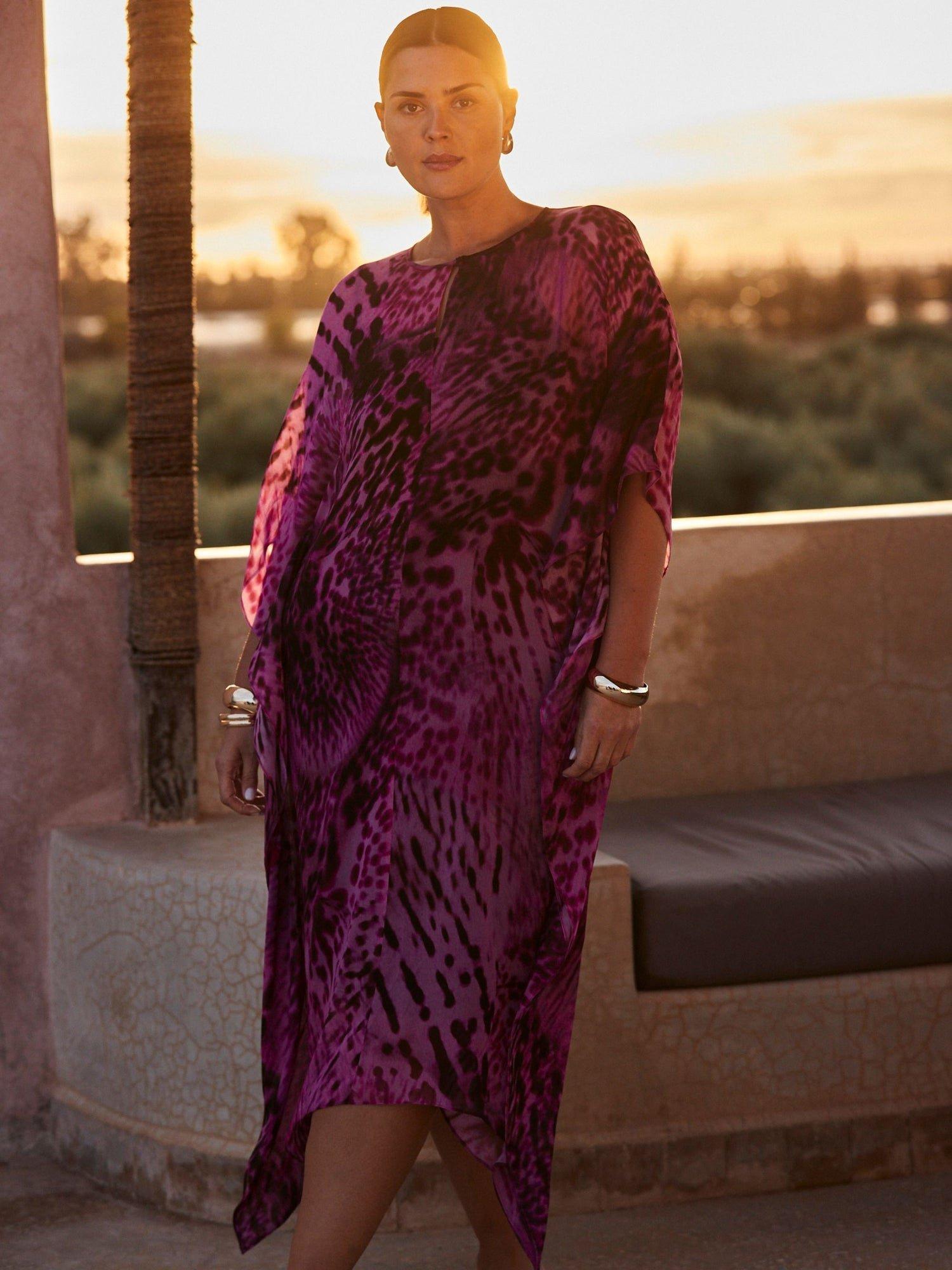 Product image 2 of 6, which shows Live Unlimited Animal Print Kaftan Dress, Pink, 12