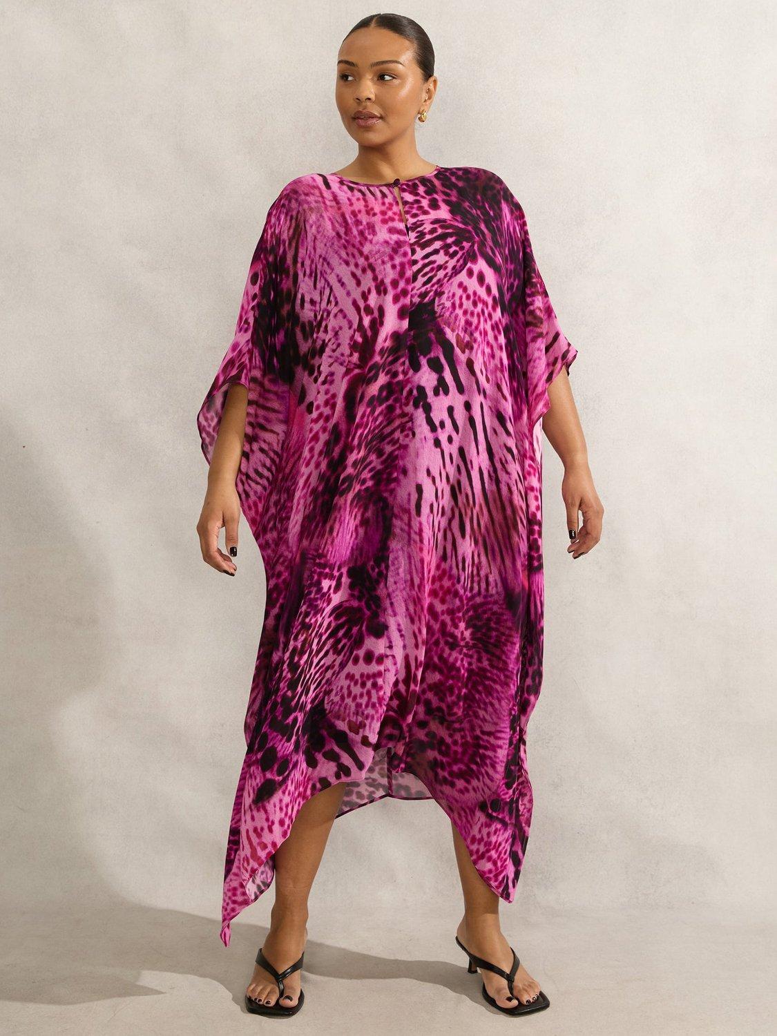 Product image 3 of 6, which shows Live Unlimited Animal Print Kaftan Dress, Pink, 12