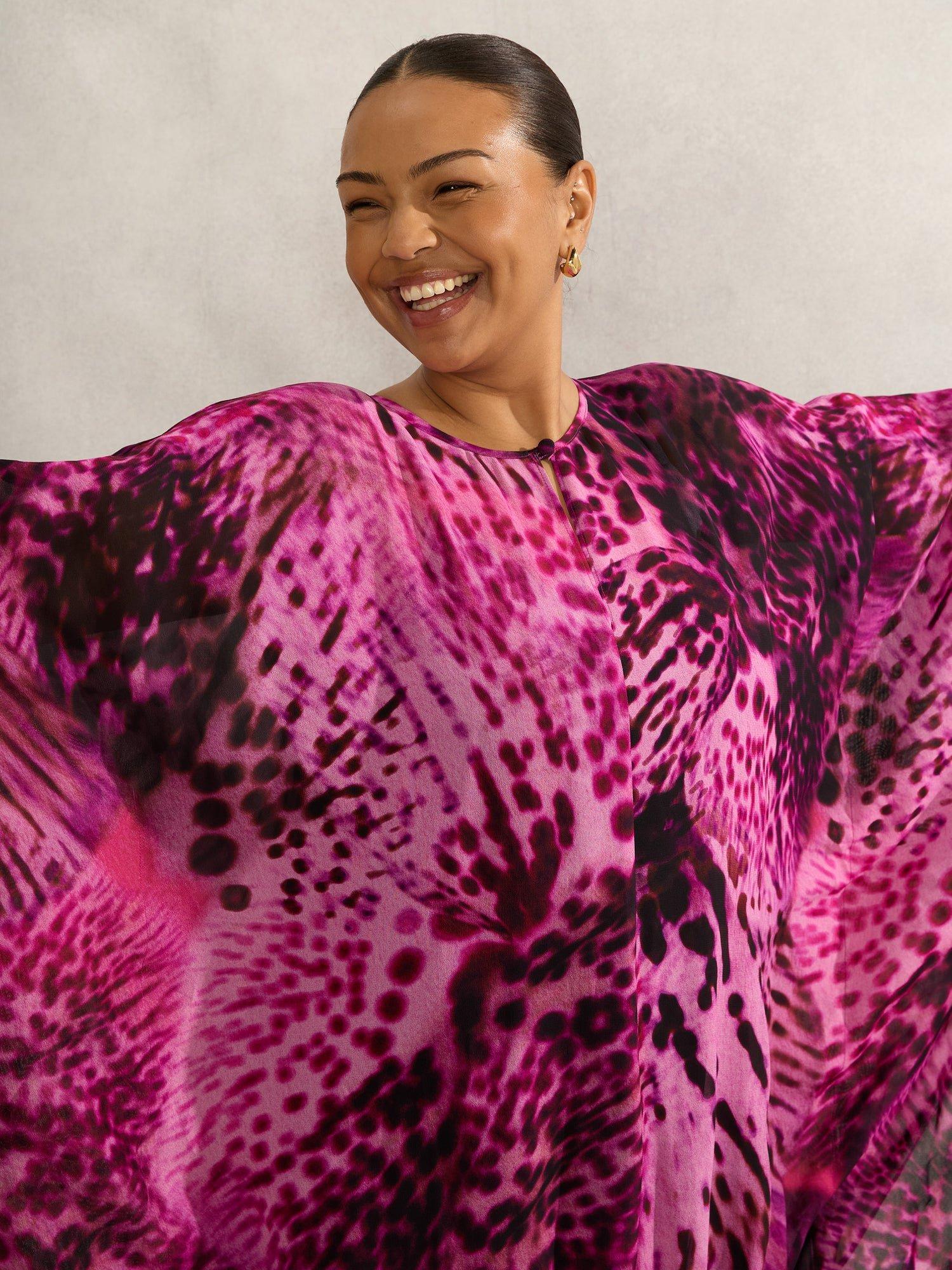Product image 4 of 6, which shows Live Unlimited Animal Print Kaftan Dress, Pink, 12