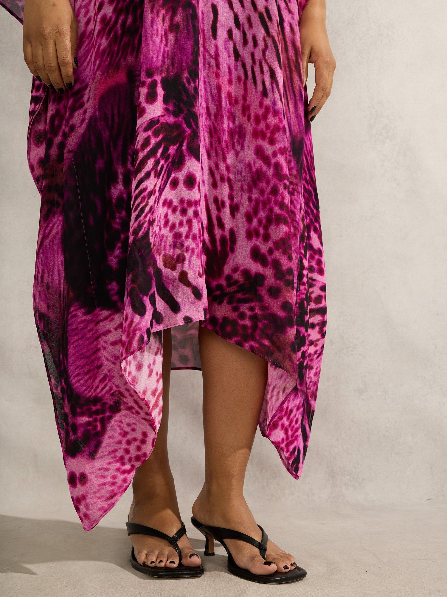 Product image 5 of 6, which shows Live Unlimited Animal Print Kaftan Dress, Pink, 12