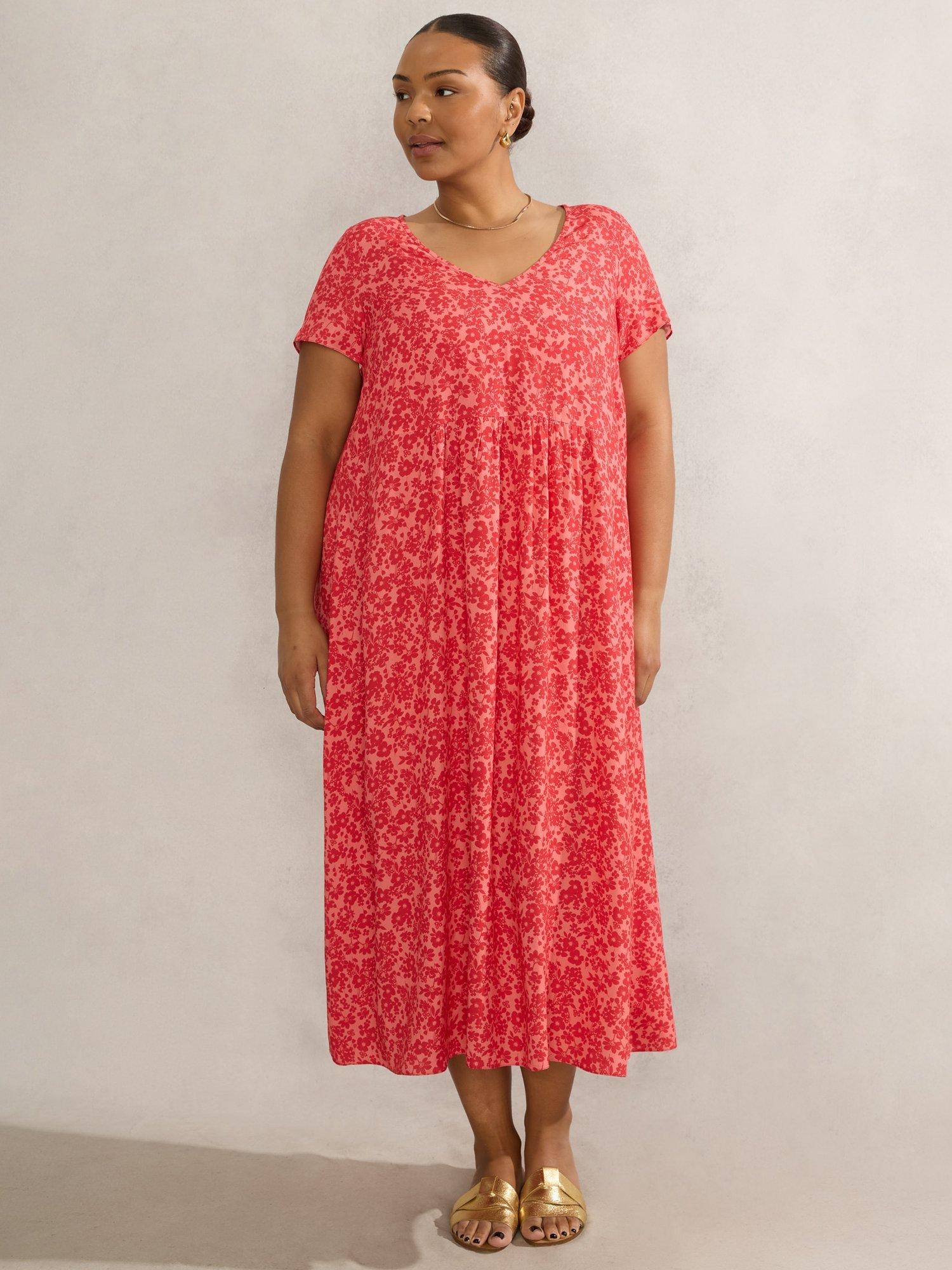 Product image 1 of 4, which shows Live Unlimited Curve Ditsy Print Midi Dress, Pink/Multi, 16