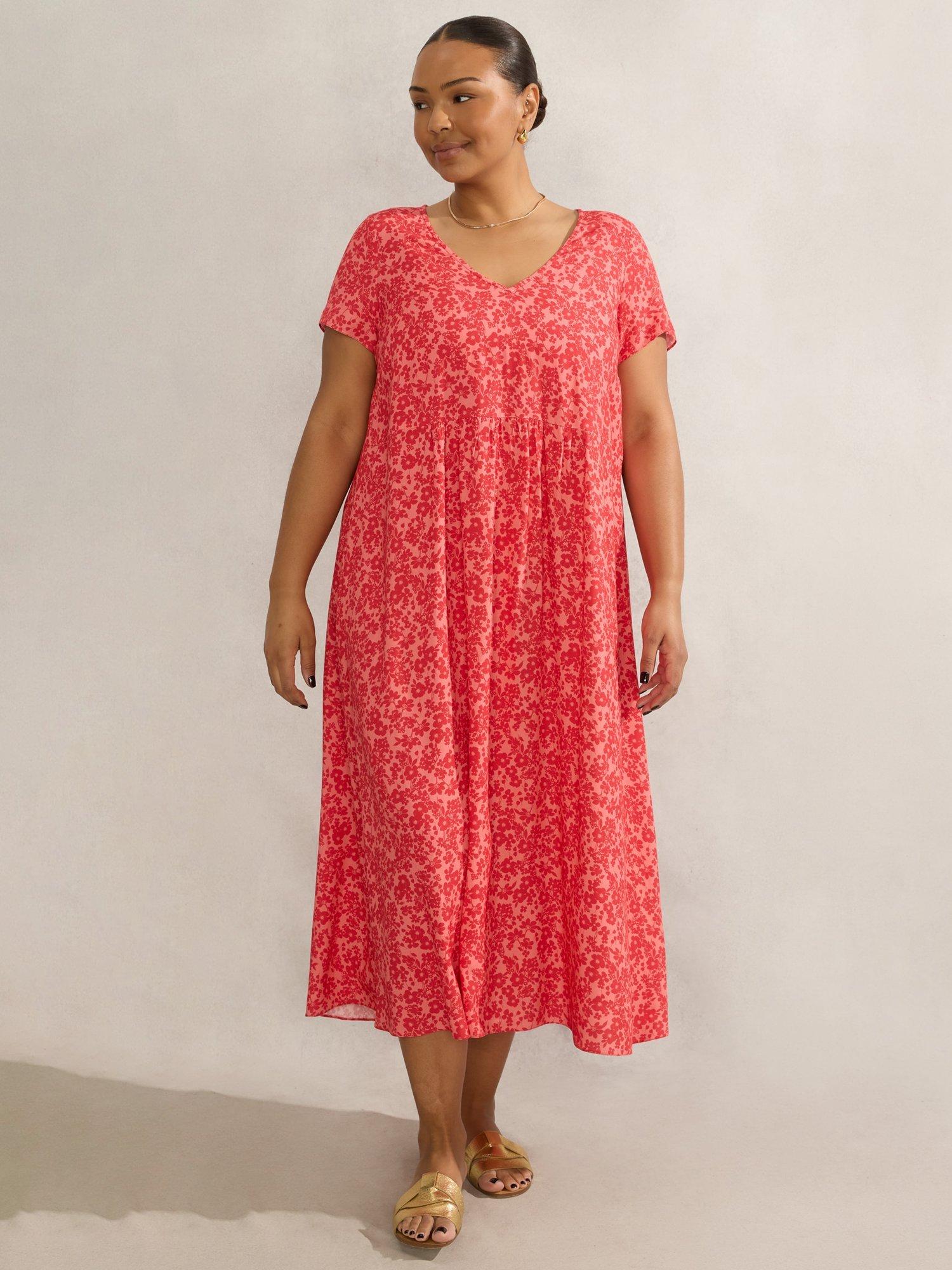 Product image 2 of 4, which shows Live Unlimited Curve Ditsy Print Midi Dress, Pink/Multi, 16
