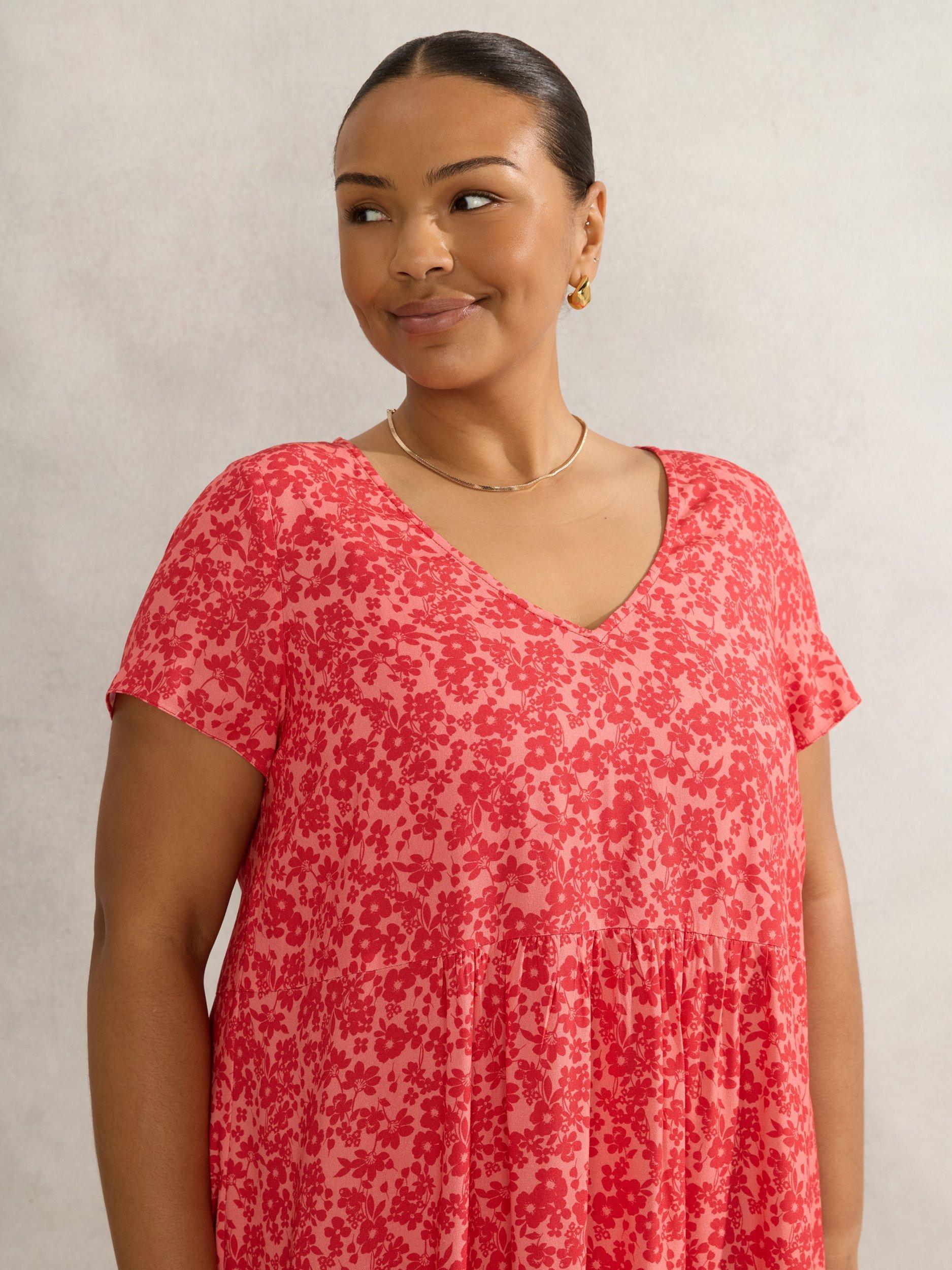Product image 3 of 4, which shows Live Unlimited Curve Ditsy Print Midi Dress, Pink/Multi, 16