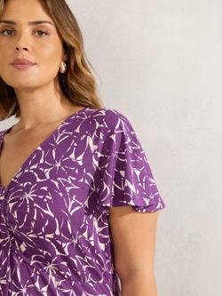 Live Unlimited Curve Leaf Print Midi Dress, Purple - view 2, Purple