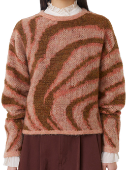 SUNCOO Page Swirl Crew Neck Jumper, Pink Multi - view 2, Pink Multi