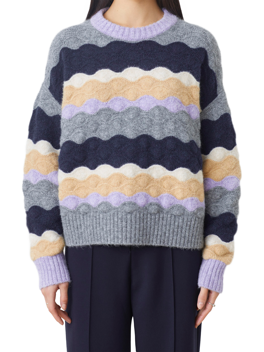 Product image 2 of 5, which shows SUNCOO Panayo Wavy Stripe Jumper, Multi, 8
