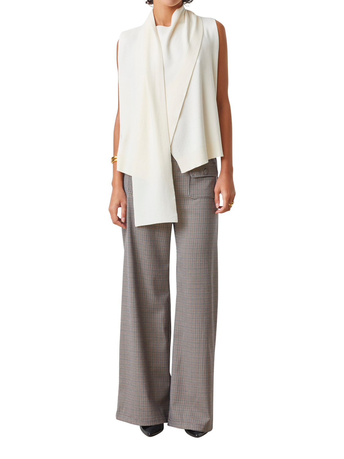 Product image 1 of 3, which shows SUNCOO John Wide Leg Check Trousers, Beige/Multi, 10