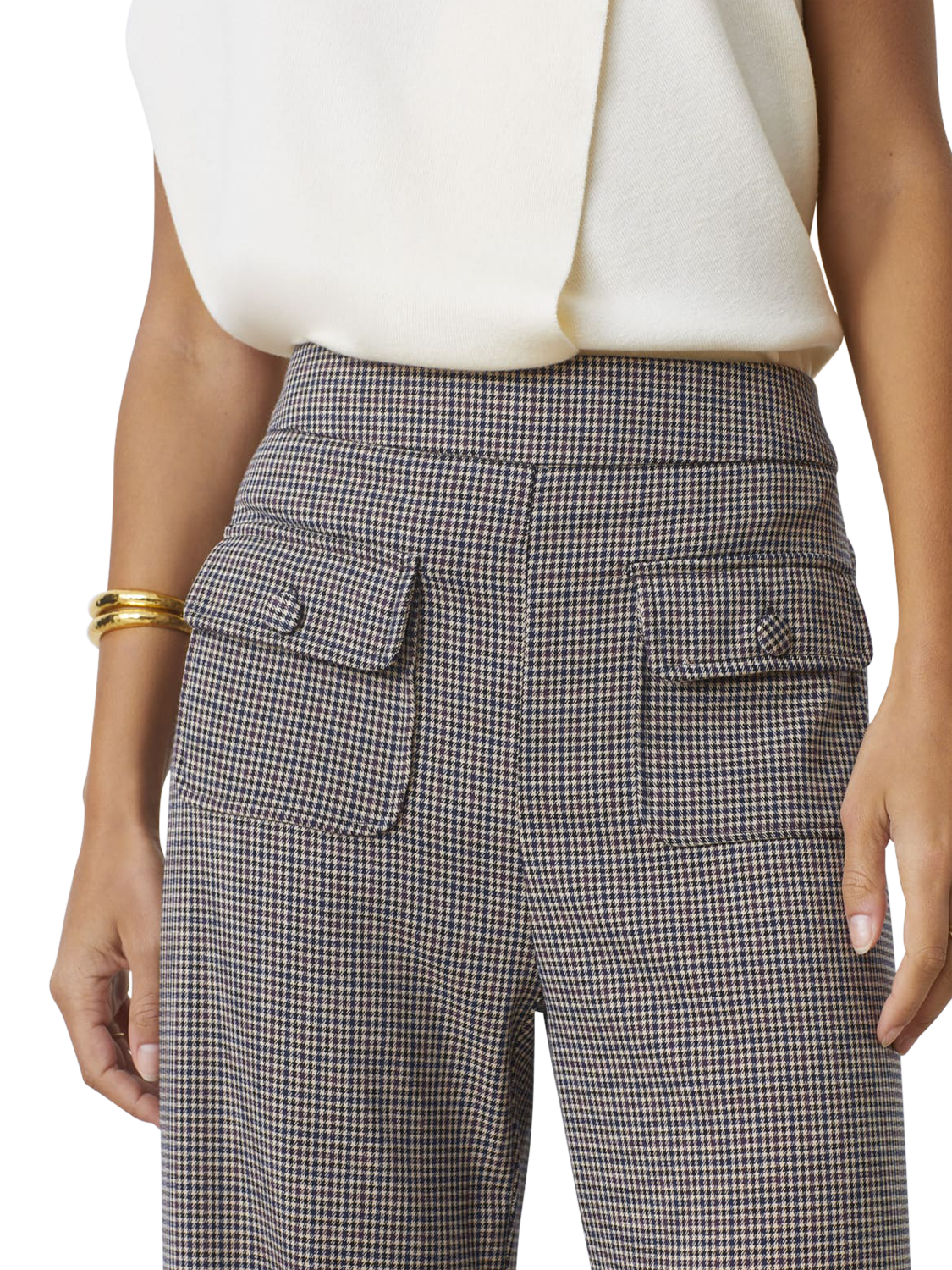 Product image 2 of 3, which shows SUNCOO John Wide Leg Check Trousers, Beige/Multi, 10