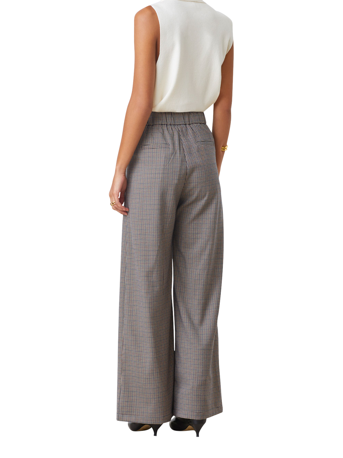 Product image 3 of 3, which shows SUNCOO John Wide Leg Check Trousers, Beige/Multi, 10