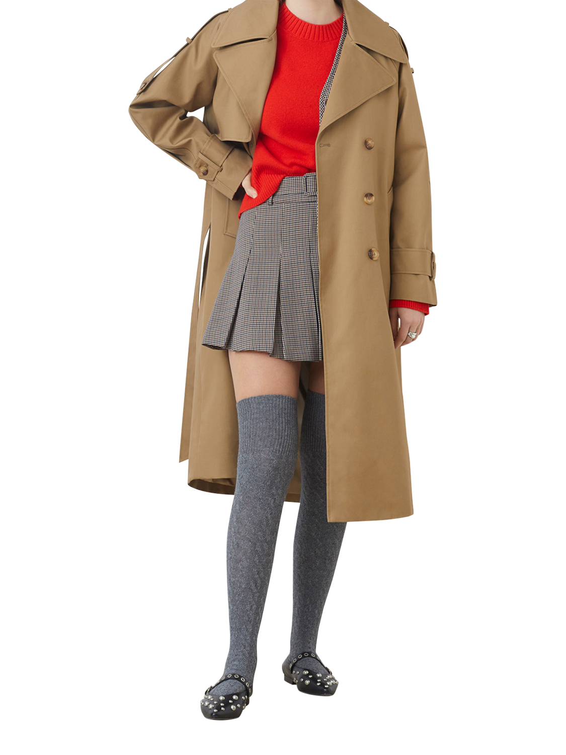 Product image 1 of 3, which shows SUNCOO Enzo Double Breasted Long Trench Coat, Brown, 8