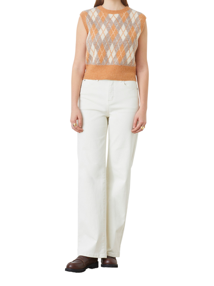SUNCOO Argyle Jacquard Knit Vest, Orange/Multi, Orange/Multi