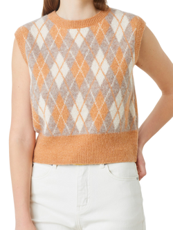 SUNCOO Argyle Jacquard Knit Vest, Orange/Multi - view 2, Orange/Multi