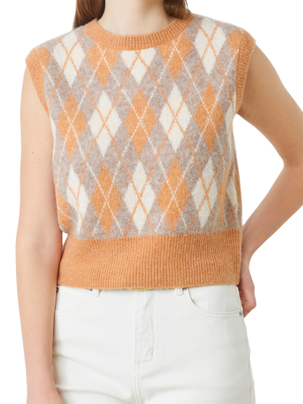 SUNCOO Argyle Jacquard Knit Vest, Orange/Multi - view 2, Orange/Multi