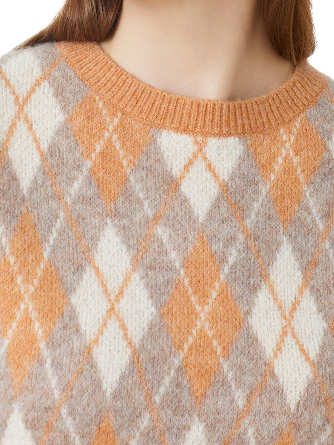 Product image 3 of 4, which shows SUNCOO Argyle Jacquard Knit Vest, Orange/Multi, 8