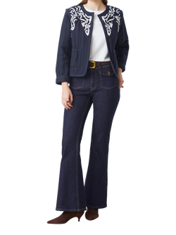 SUNCOO Daho Embroidered Quilted Short Cotton Jacket, Navy/White, Navy/White