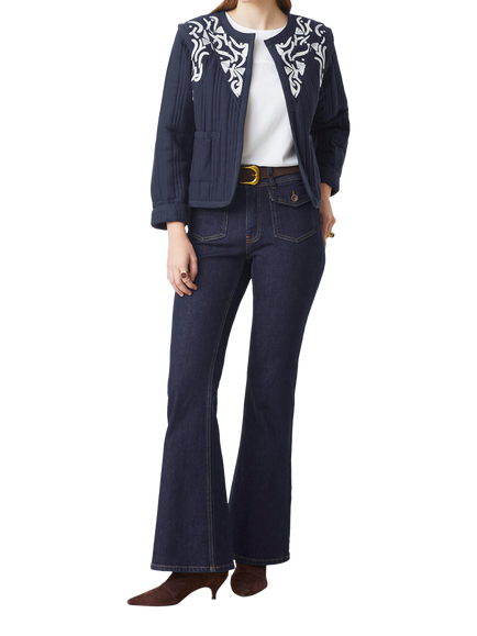 SUNCOO Daho Embroidered Quilted Short Cotton Jacket, Navy/White, Navy/White