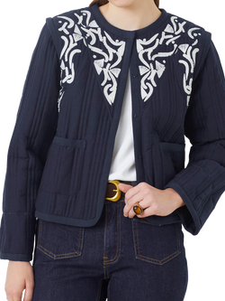 SUNCOO Daho Embroidered Quilted Short Cotton Jacket, Navy/White - view 2, Navy/White