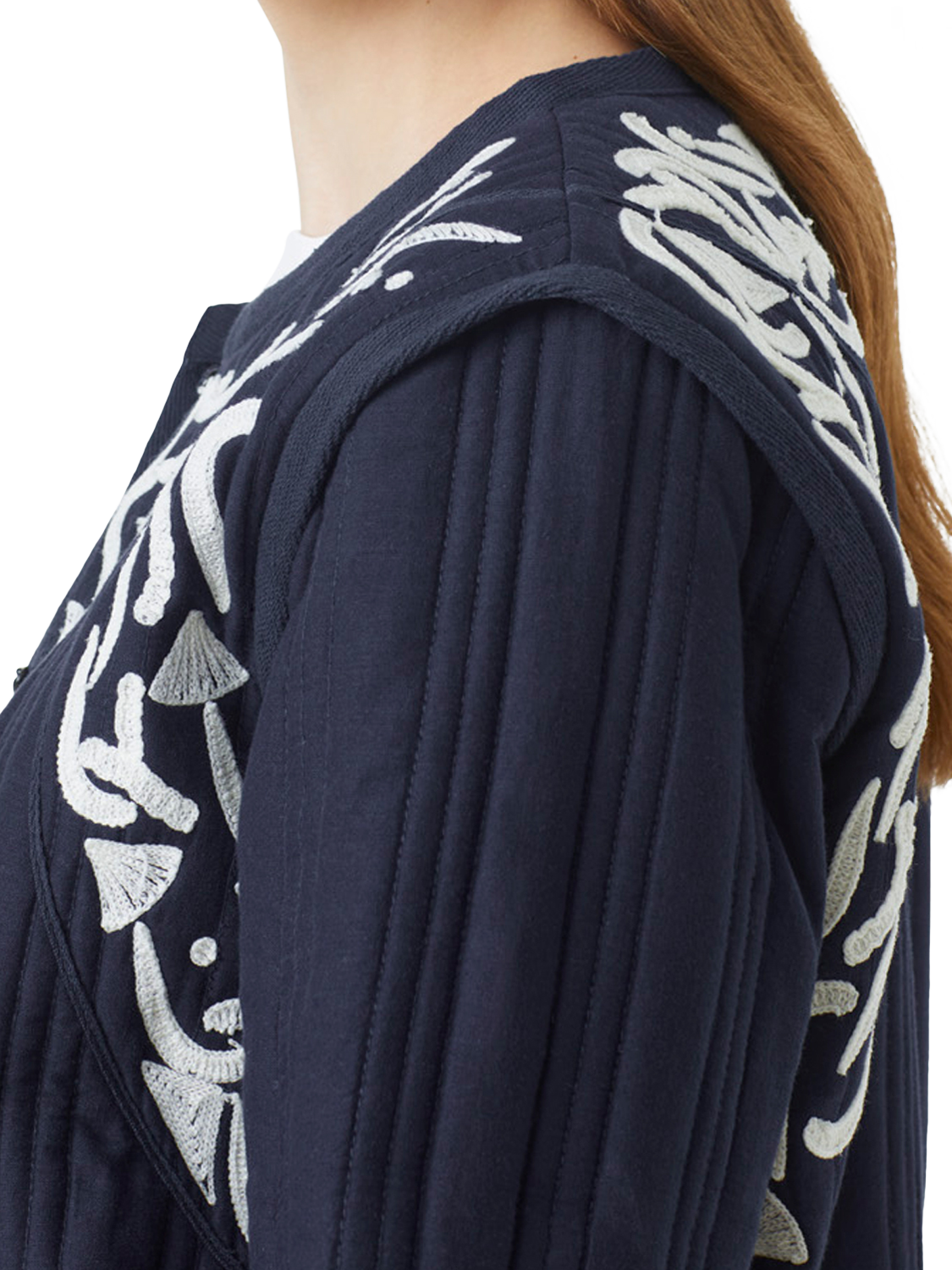 Product image 3 of 4, which shows SUNCOO Daho Embroidered Quilted Short Cotton Jacket, Navy/White, 8
