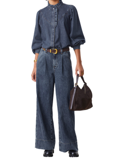 SUNCOO Lively Ruffle Denim Top, Dark Blue, Dark Blue