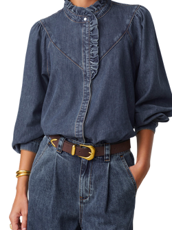 SUNCOO Lively Ruffle Denim Top, Dark Blue - view 2, Dark Blue