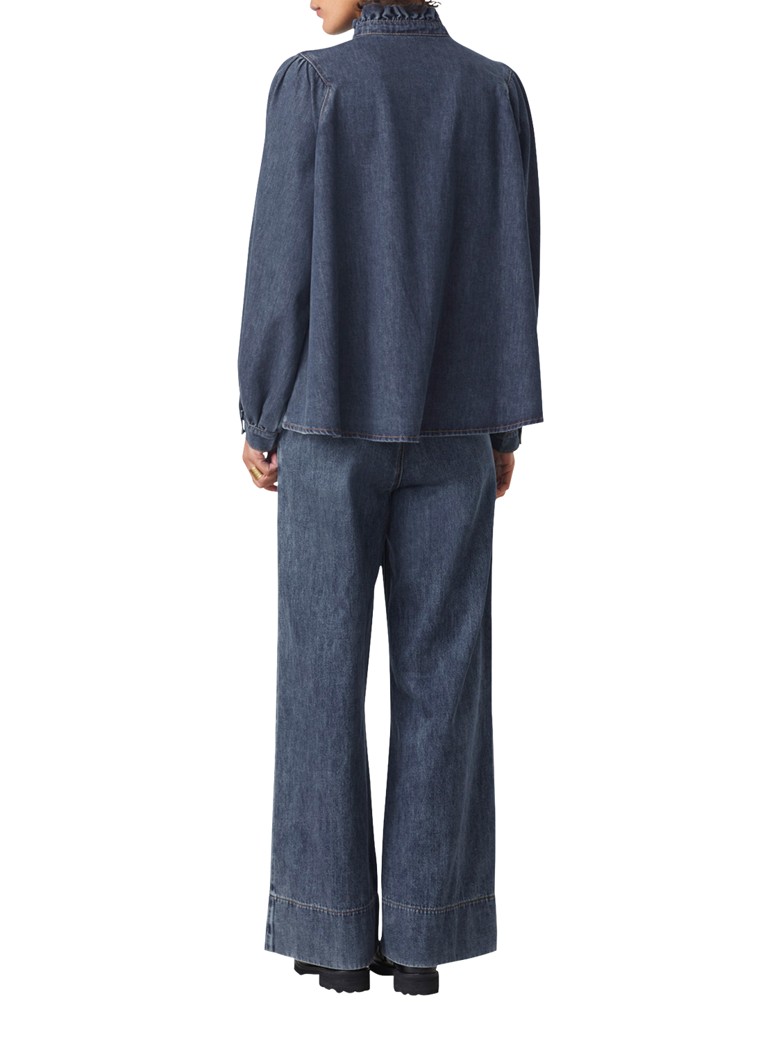 Product image 5 of 5, which shows SUNCOO Lively Ruffle Denim Top, Dark Blue, 10