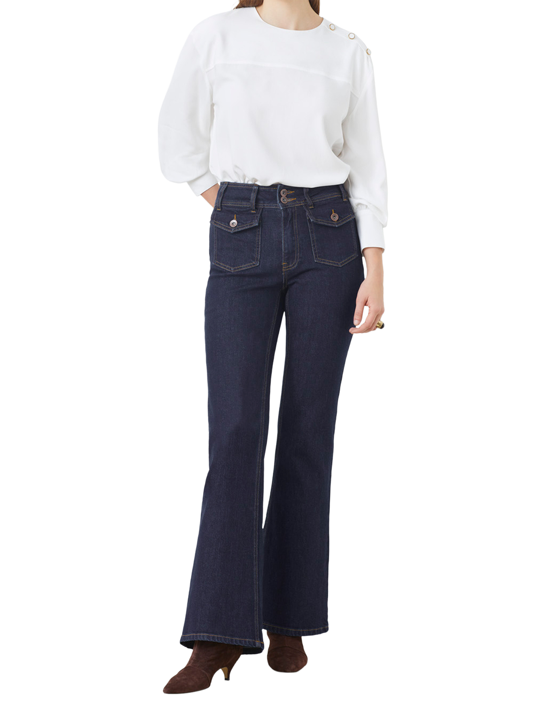 Product image 1 of 3, which shows SUNCOO Riley Flared Denim Jeans, Navy, 8