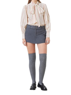 SUNCOO Stripes Tie Neck Top, Cream/Pink, Cream/Pink