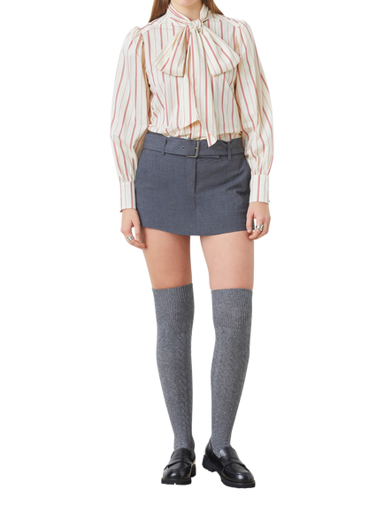 SUNCOO Stripes Tie Neck Top, Cream/Pink, Cream/Pink