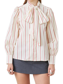 SUNCOO Stripes Tie Neck Top, Cream/Pink - view 2, Cream/Pink
