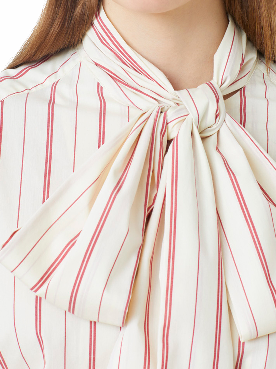 Product image 3 of 4, which shows SUNCOO Stripes Tie Neck Top, Cream/Pink, 8
