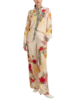 Raishma Nancy Floral Wide Leg Trousers, Cream, Cream