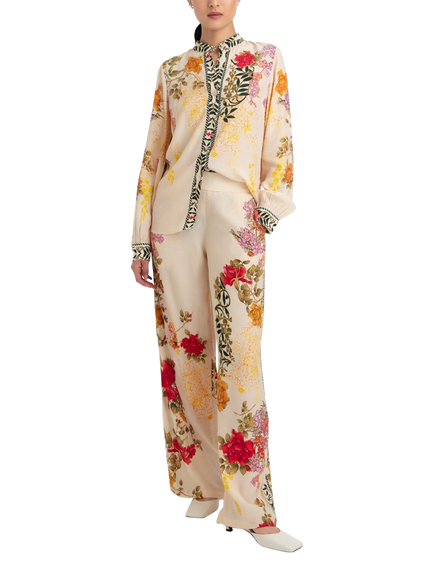 Raishma Nancy Floral Wide Leg Trousers, Cream, Cream