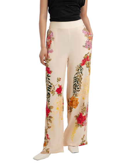 Raishma Nancy Floral Wide Leg Trousers, Cream - view 2, Cream