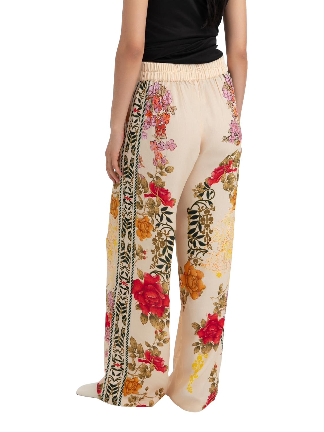 Product image 3 of 3, which shows Raishma Nancy Floral Wide Leg Trousers, Cream, 8