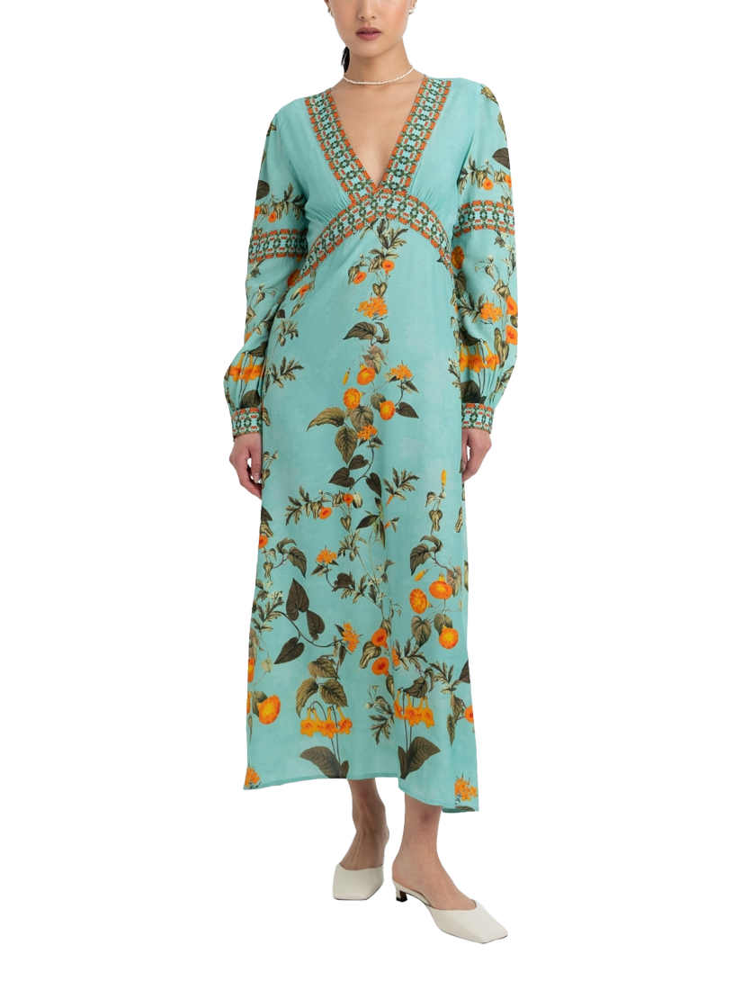 Product image 1 of 3, which shows Raishma Elsa Floral Dress, Blue, 8