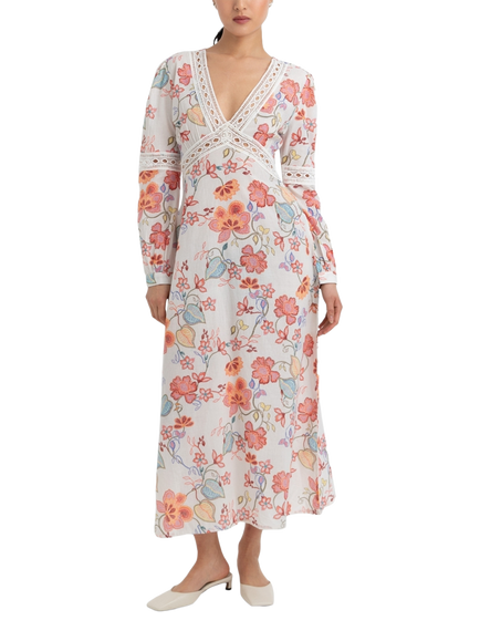 Raishma Evelyn Floral Dress, White, White