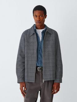 John Lewis Cotton Check Long Sleeve Zip Neck Boucle Shirt, Black