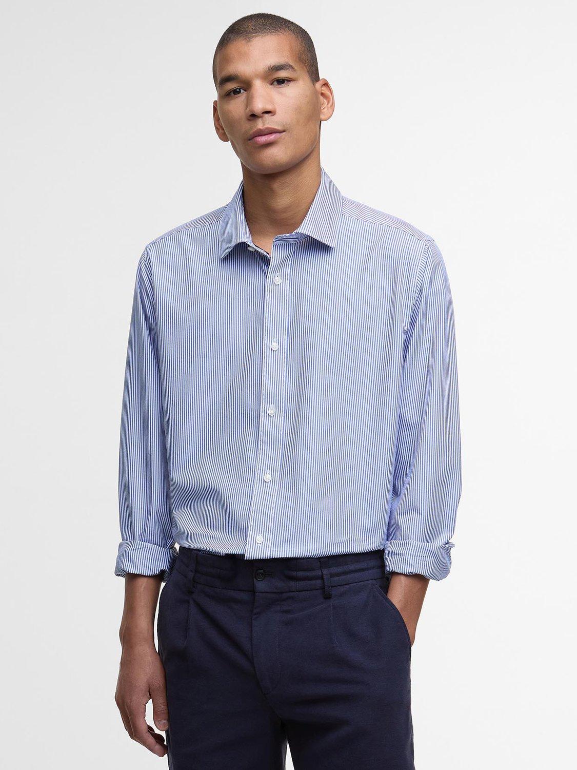 Product image 1 of 7, which shows Barbour Graham Cotton Stripe Long Sleeve Collar Shirt, Navy, L