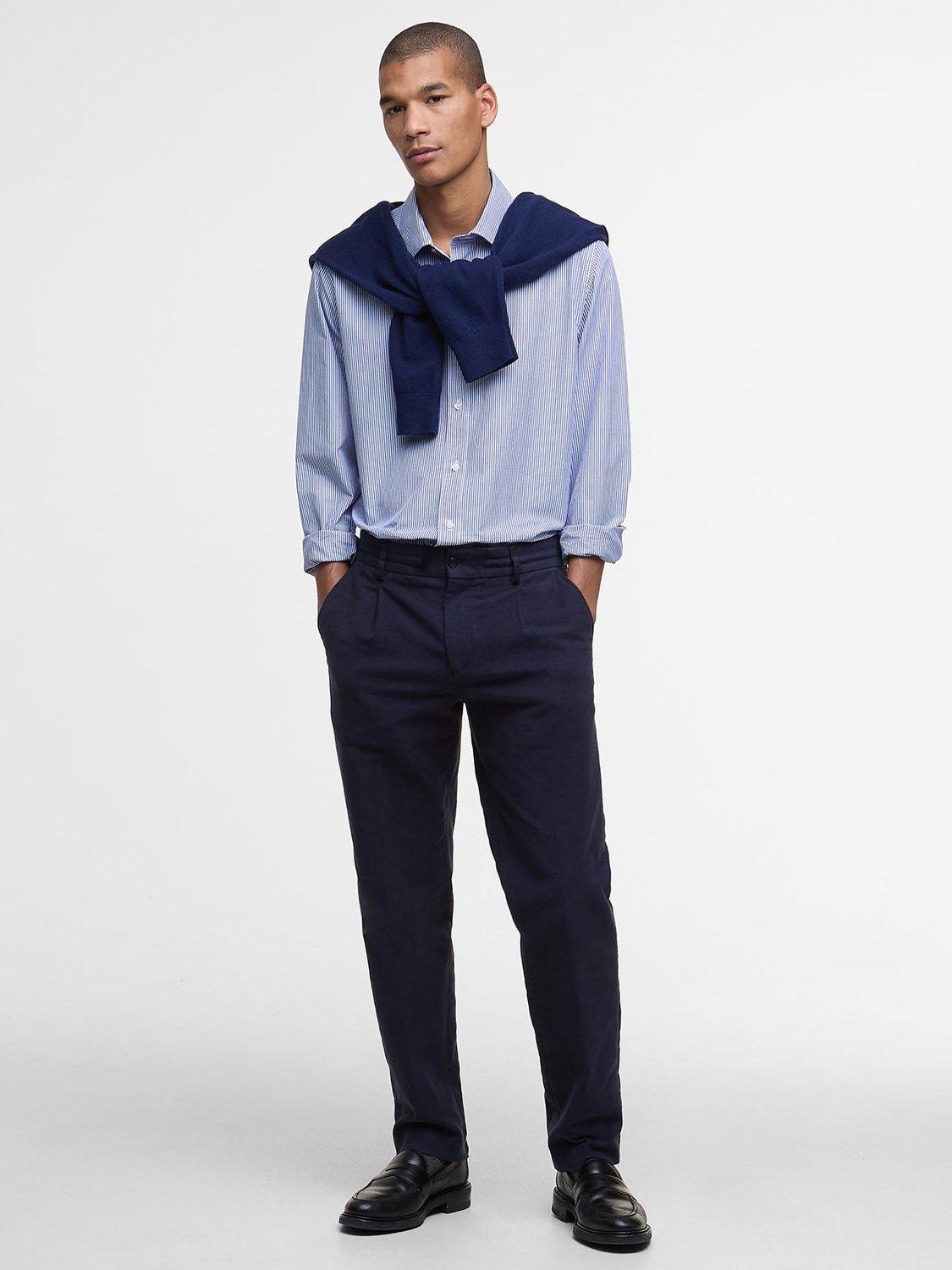 Product image 3 of 7, which shows Barbour Graham Cotton Stripe Long Sleeve Collar Shirt, Navy, L