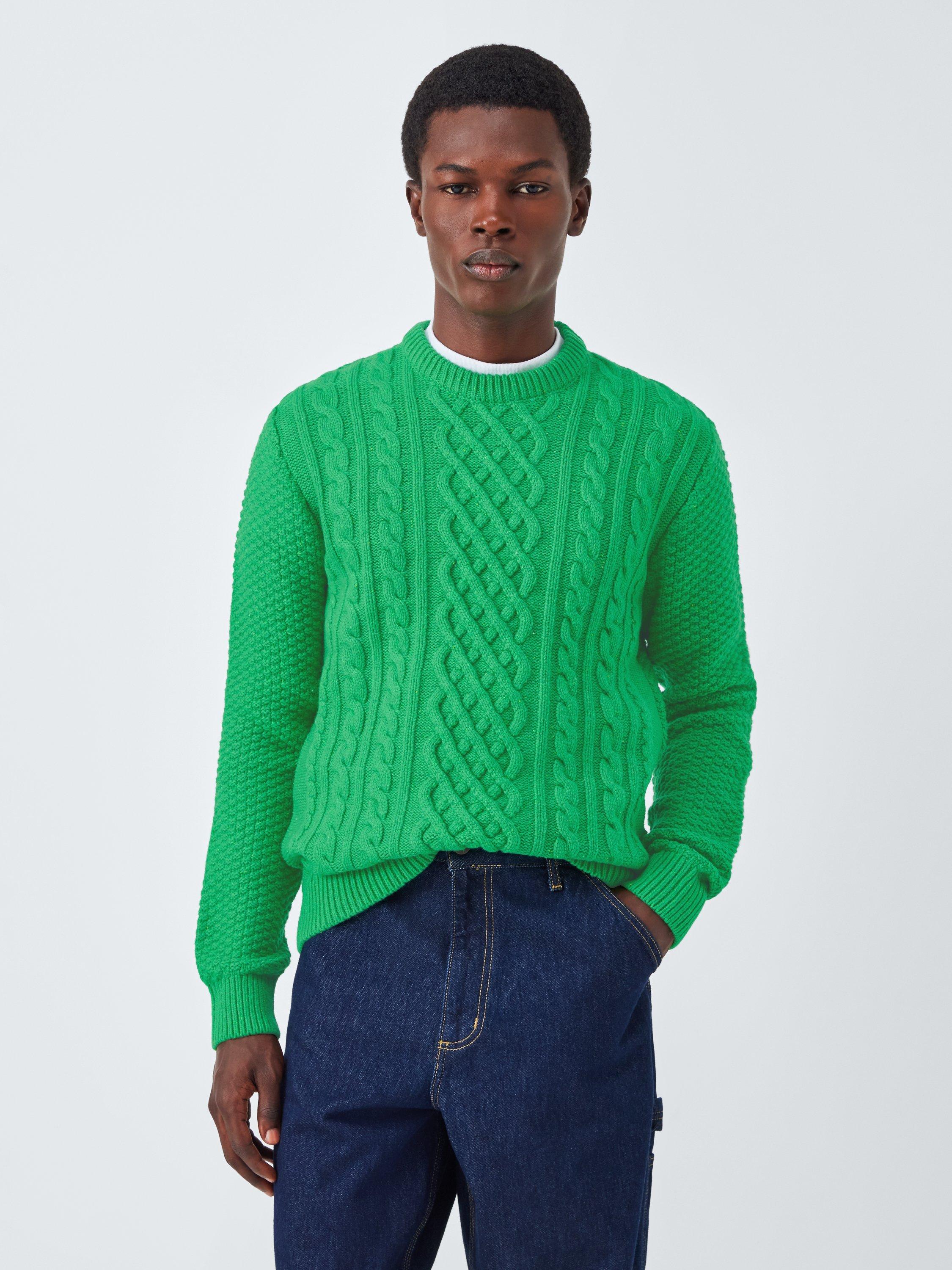 Product image 1 of 5, which shows Barbour Tomorrow's Archive Conrad Wool Cable Knit Jumper, Green Bee, M