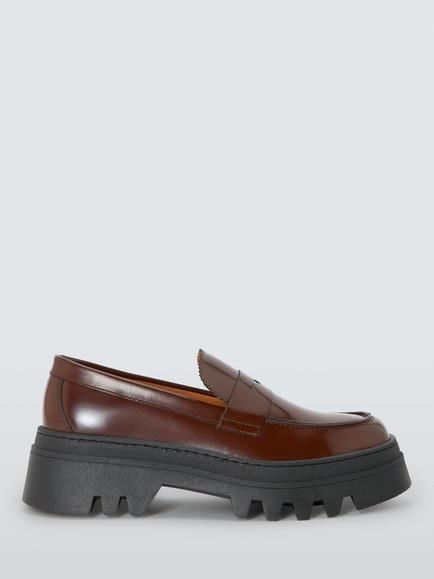 John Lewis Gene Leather Chunky Cleated Loafers, Brown