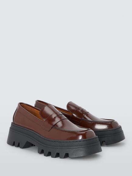 John Lewis Gene Leather Chunky Cleated Loafers - view 2, Brown
