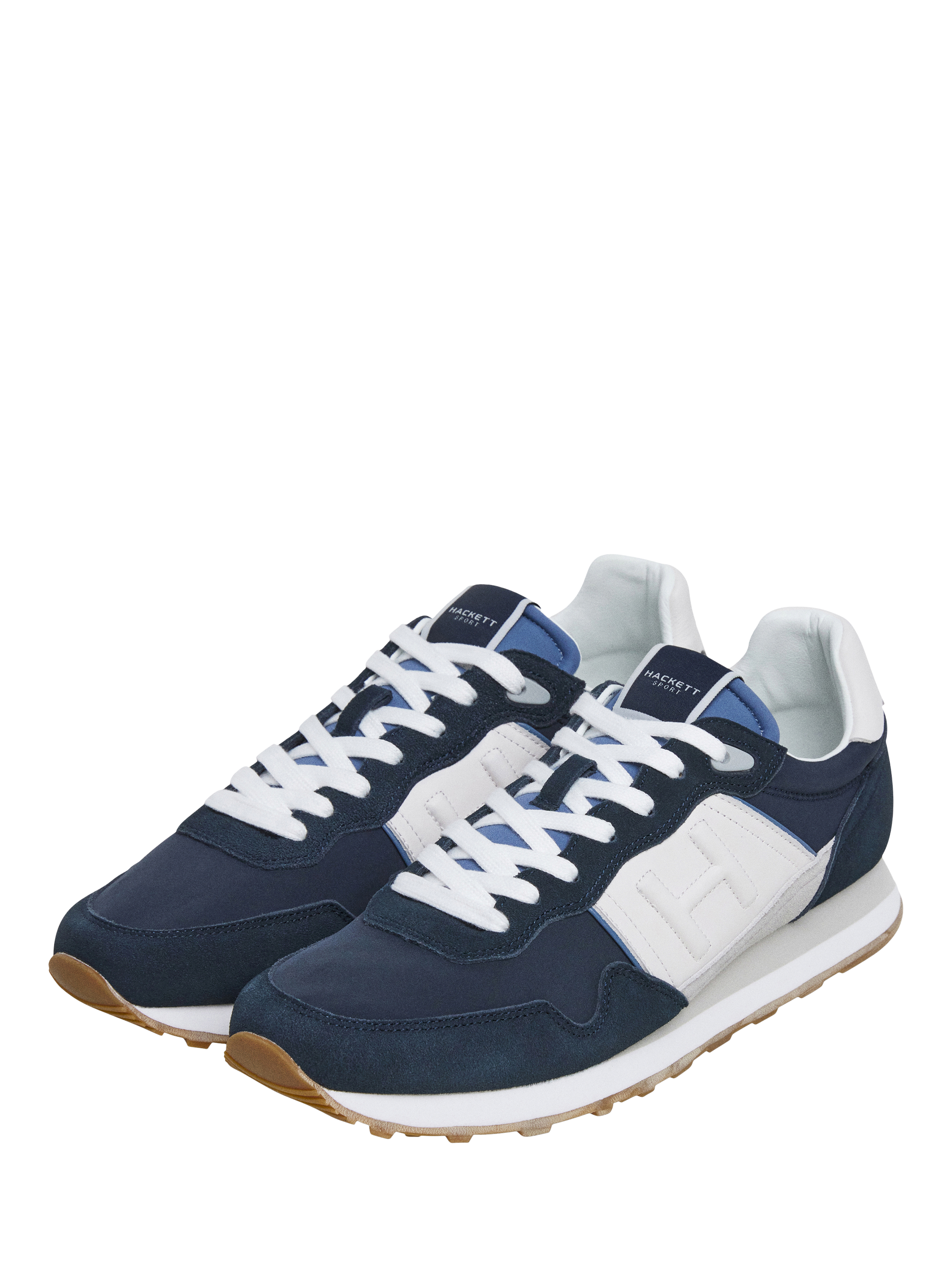 Product image 2 of 6, which shows Hackett London Telfor Match Leather Blend Running Trainers, Marine Blue, 6